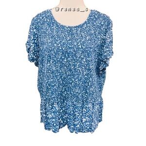 Old Navy 3X Blue & White Women's Ditsy Floral Babydoll Hem Blouse Smocked